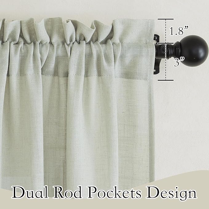RYB HOME Privacy Semi Sheer Linen Curtains Extra Wide Curtains 108" Length, Rod Pocket Linen Blend Elegant Light Filtering Privacy Protected Panels for Farmhouse/Living Room, Sage, 52" W, 2 Panels