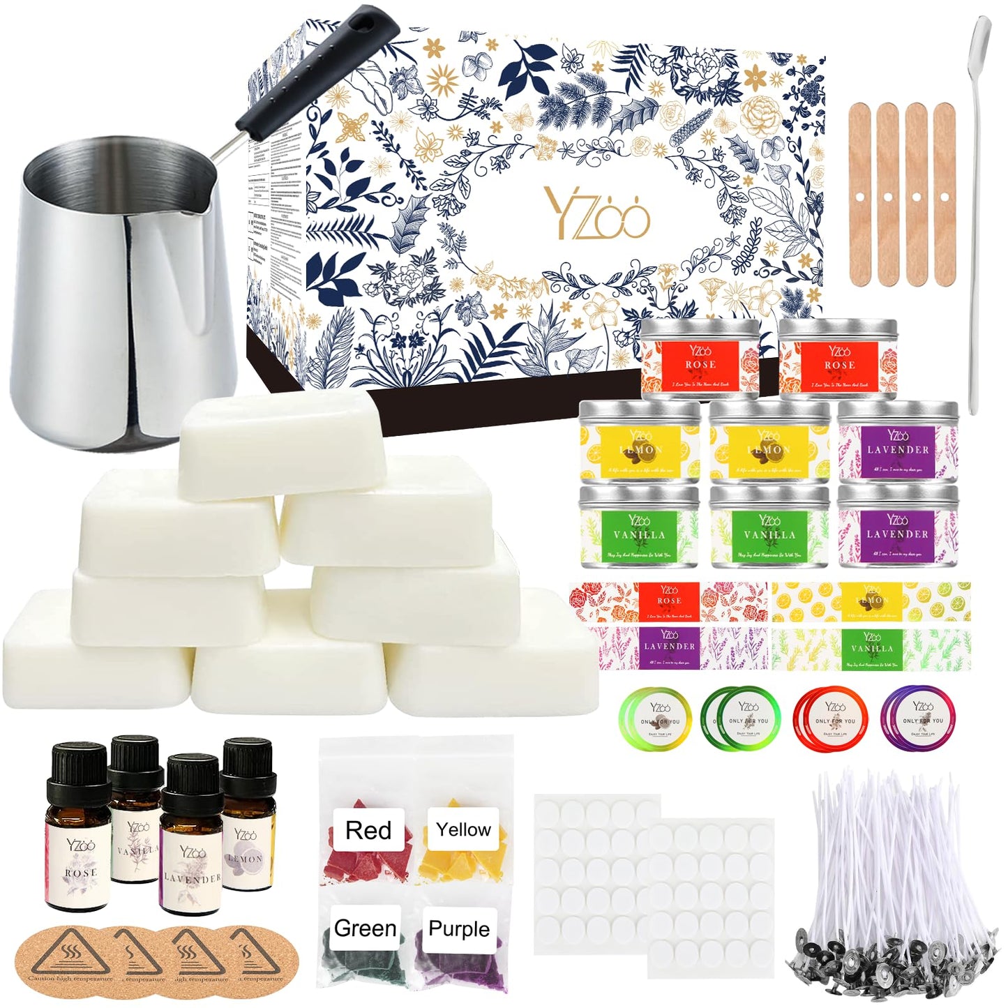 Complete Candle Making Kits for Adults Beginners, DIY Candle Making Supplies Include Soy Wax,Wax Melter,Scents,Dyes,Wicks,Wicks Sticker,Candle Tins & More-Full Candle Maker Set - Arts & Crafts Kits