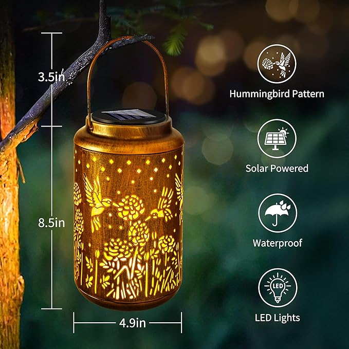 Brizled Hummingbird Solar Lanterns Outdoor, Decorative Mothers Day Gifts for Women Mom Grandma, Waterproof Hanging Solar Lights LED Lanterns for Garden Patio Courtyard Path Tabletop Porch Balcony Decr