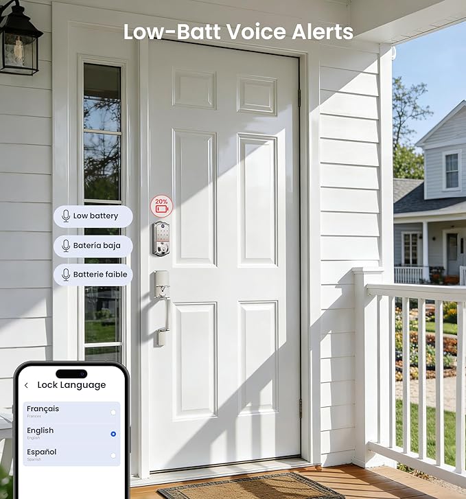 Veise VE017-D Smart Fingerprint Front Door Lock Set, App Control, 8-in-1 Keyless Entry Deadbolt with Lever Handle, Touchscreen Keypad, IP55 Weatherproof, Auto Lock, Easy Install, Satin Nickel