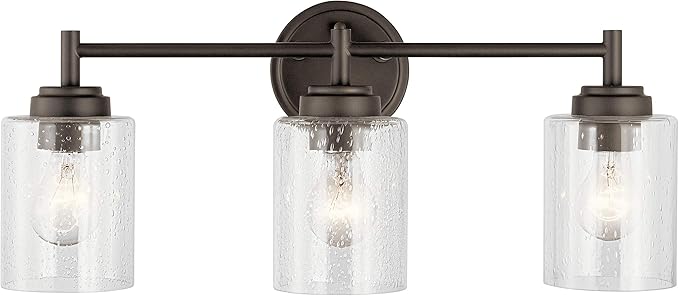 Kichler Winslow 21.5" Vanity Light in Olde Bronze®, 3-Light Transitional Bathroom Light with Clear Seeded Glass. (21.5" W x 9.25" H), 45886OZ
