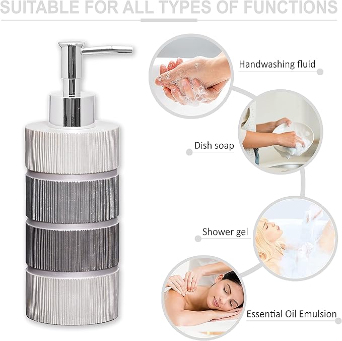 Zahari Home 4pc Modern Line Modern Bathroom Accessories Set Modern Soap Dispenser, Tumbler, Tooth Brush Holder and Dish Soap Holder Luxury Contemporary Grey Decor Unique Design Luxury Bath Set