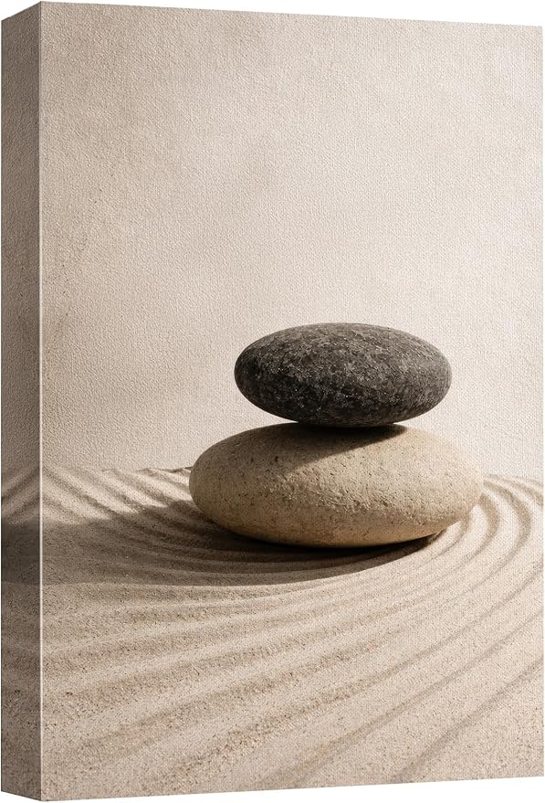 wall26 Canvas Print Wall Art Balanced Zen Stones on Raked Sand Minimal Neutral Photography Realism Rustic Colorful Multicolor for Living Room, Bedroom, Bathroom - 12"x18"
