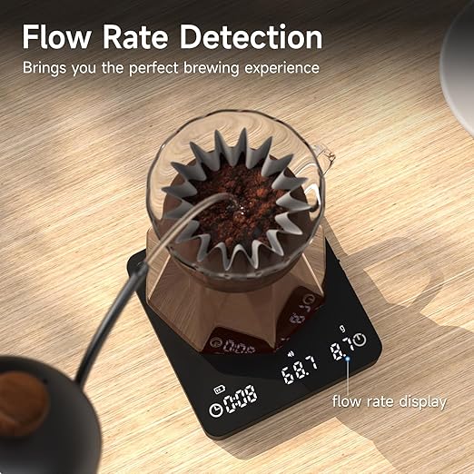 Digital Coffee Scale, 2kg/0.1g High Precision Mini Espresso Coffee Scale with Timer, Rechargeable, for Espresso and Pour-Over Coffee