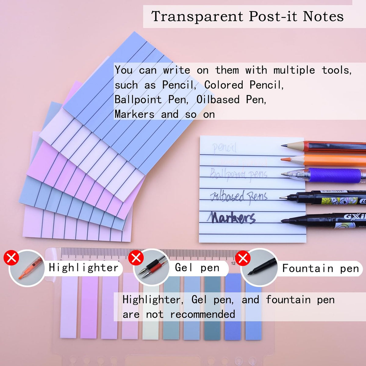 800Pcs Transparent Sticky Notes, 3"x3" Clear Sticky Notes with Lined, Waterproof Translucent Sticky Note Pads for Books Annotation, Clear Post it Notes for Bible Study, School, Office