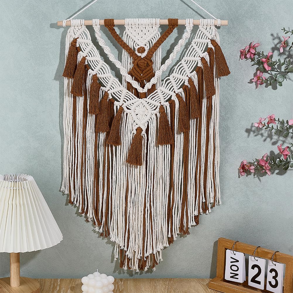 FREEBLOSS DIY Macrame Wall Hanging Kit Woven Tassel Tapestry DIY Cotton Rope Boho Wall Decor Macrame Kit with Instructions for Adults Beginners, 40cm/15.7" Wide"