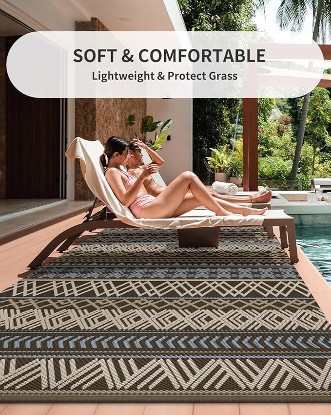 MontVoo Outdoor Rug Carpet Waterproof-Patio Rug Mat 5x8 Reversible RV Camping Rug Picnic Mat Plastic Straw Outside Rug for Balcony Porch Deck Beach-Boho Outdoor Area Rug for Patio Decor Colorful