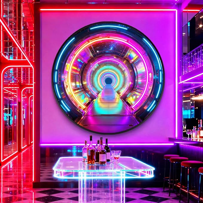 DAJIAYIQI LED Light Decor Wall Art, 3D Wall Sculpture Decoration with Aluminum Frame, Full-screen LED Illuminated Panel, Technological Glowing Wall Art for Bars Hotels E-sports Room(C,60cm)