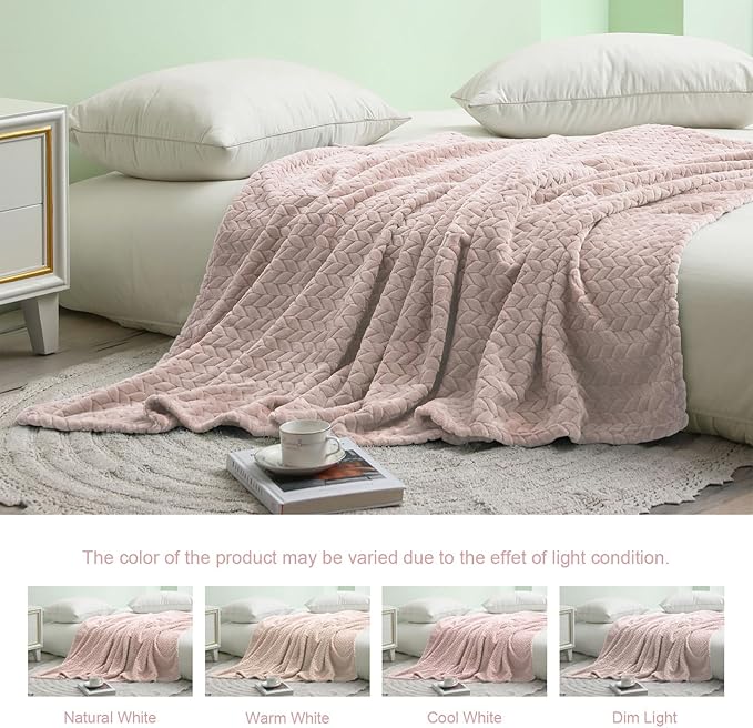 Exclusivo Mezcla Fleece Twin Size Blanket for Bed, 90x66 Inches Soft Cozy Jacquard Flannel Blankets, Lightweight Fuzzy Plush Warm for Winter, Camel
