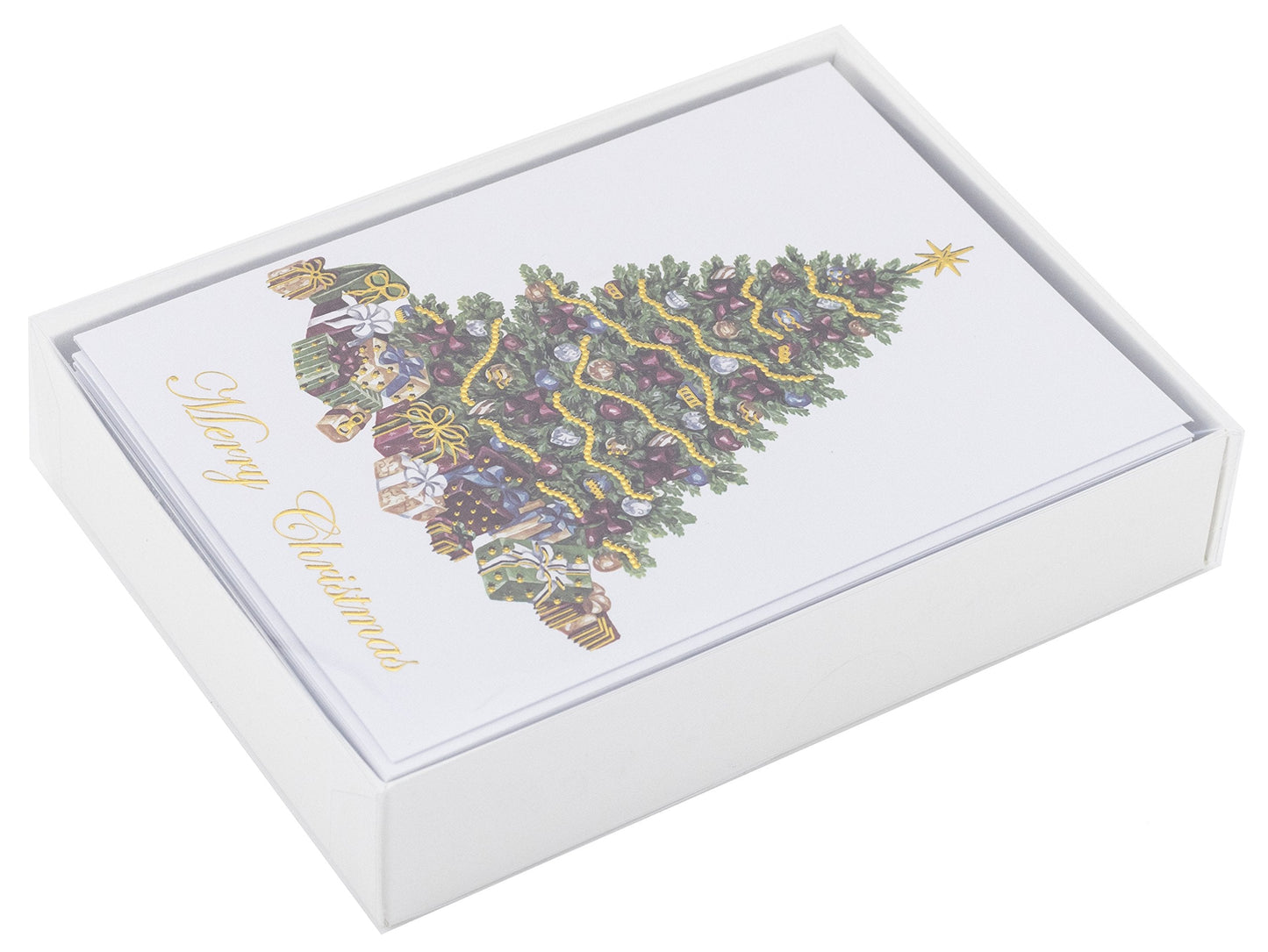 The Napa Press Premium Christmas Cards - 20 Pack - Traditional Christmas Tree with Gold Embossed Foil and Linen Texture - 20 Heavyweight Holiday Cards and Gold Foil Lined Envelopes