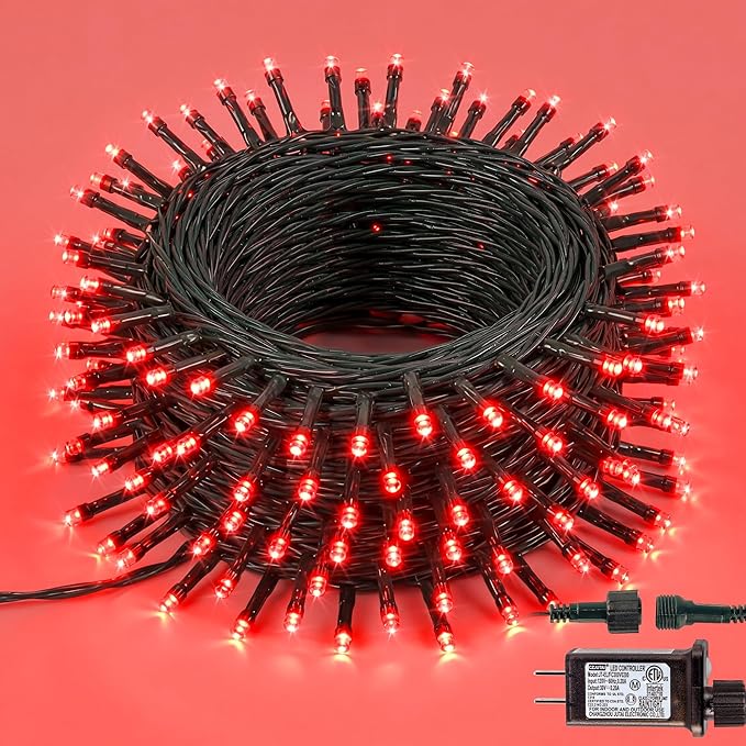 Hopolon String Lights Indoor Outdoor, 33 FT 100 LED Connectable Green Wire Twinkle Fairy Lights, Plug in Christmas Light Waterproof for Wedding Party Patio Spring Decor (Red)