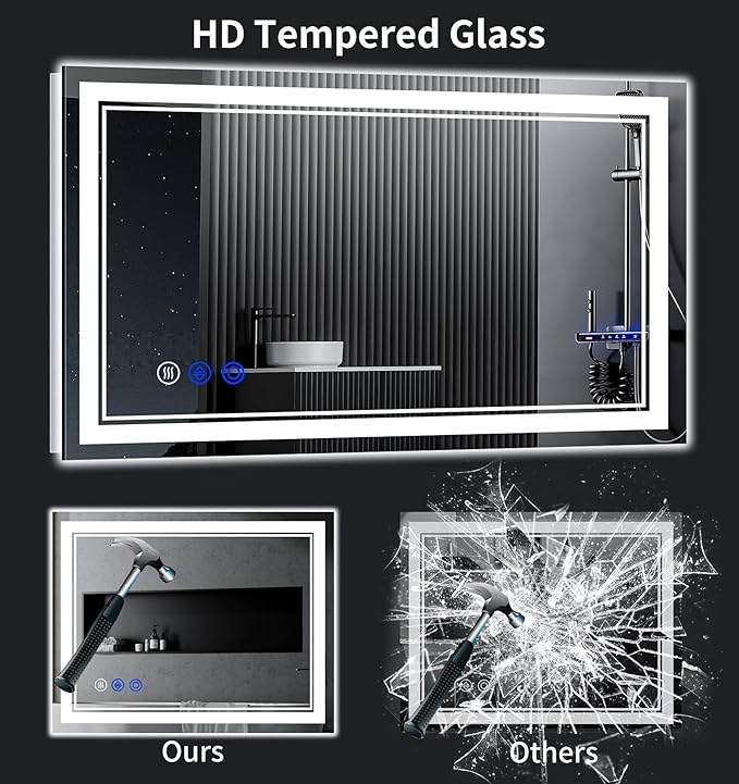 55"x36" LED Bathroom Mirror with Anti-Fog, Stepless Dimmable Lights, 3 Color Modes, Shatter-Proof Tempered Glass,Waterproof Design