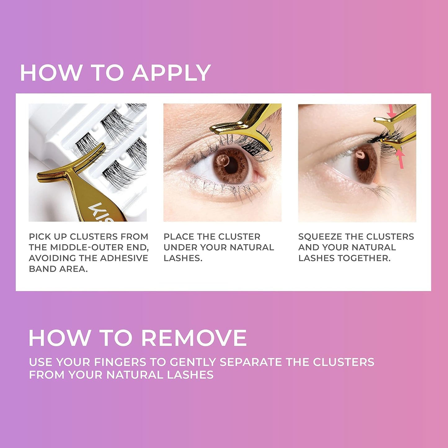 KISS imPRESS Falsies Self Adhesive Eyelashes, Press On Lashes, 12mm-14mm Glam Volume Lashes, Black, No Glue Needed, Invisible Band, 36 Lash Clusters & Non-Stick Applicator - Voluminous