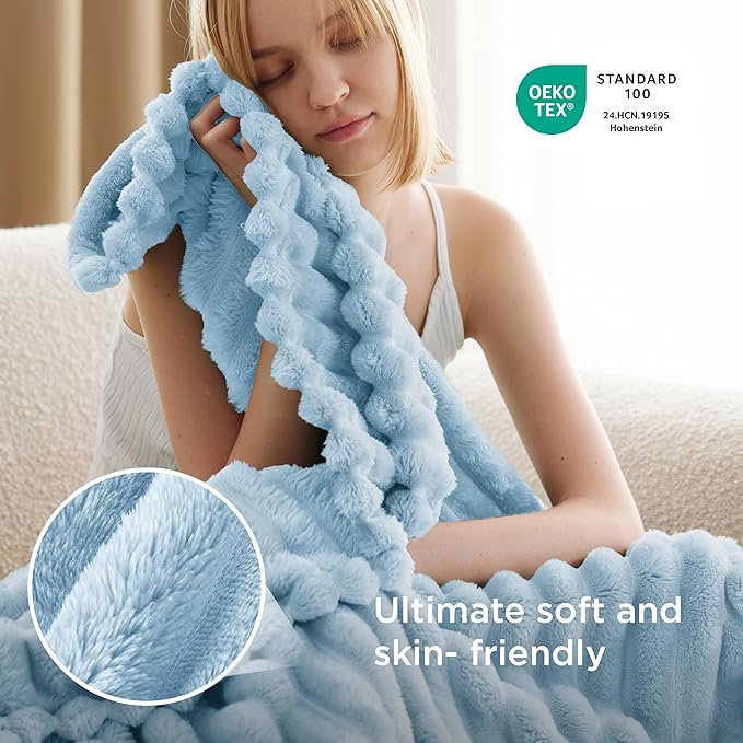 Bedsure GentleSoft Blue Fleece Blanket for Couch - Cozy Soft Blankets for Women, Cute Small Throws for Girls, Light Blue, 50x70 Inches