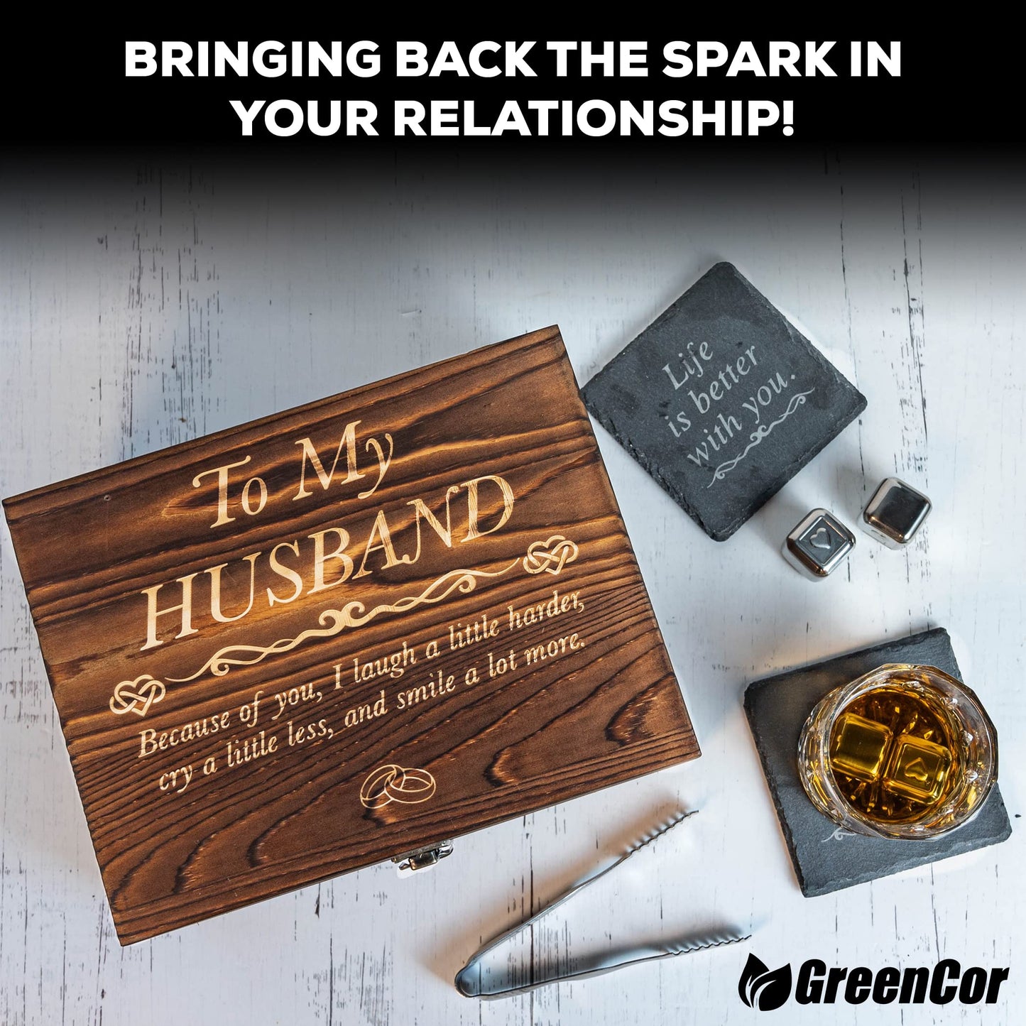 Anniversary For Him ‘To My Husband’ Engraved Whisky Glass Gift Set | Romantic Present for Husband | Unique Wedding - Birthday or Anniversary Idea