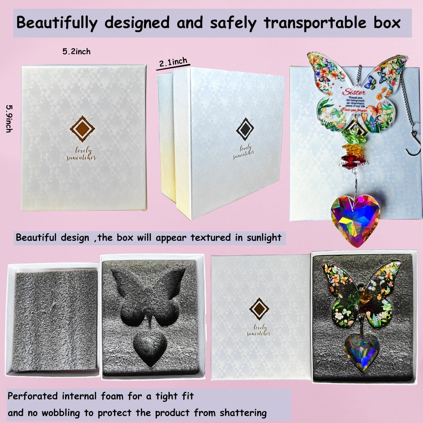 Birthday Gifts for Sister,Butterfly Suncatcher for Sister,Thank You Gifts for Women,Sun Catcher Appreciation Gift,Crystal Suncatcher for Indoor Window Hanging Rainbow Maker (Butterfly)