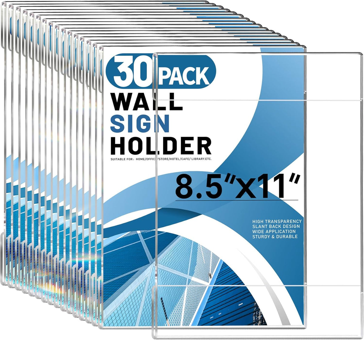 Aheroi 30Pcs Acrylic Sign Holder 8.5 x 11, Clear Wall Sign Holder 8.5 x 11 Wall Mount with 60 Tape, No Drilling Acrylic Wall Frame Paper Holder Document Holder for Office Home Restaurant