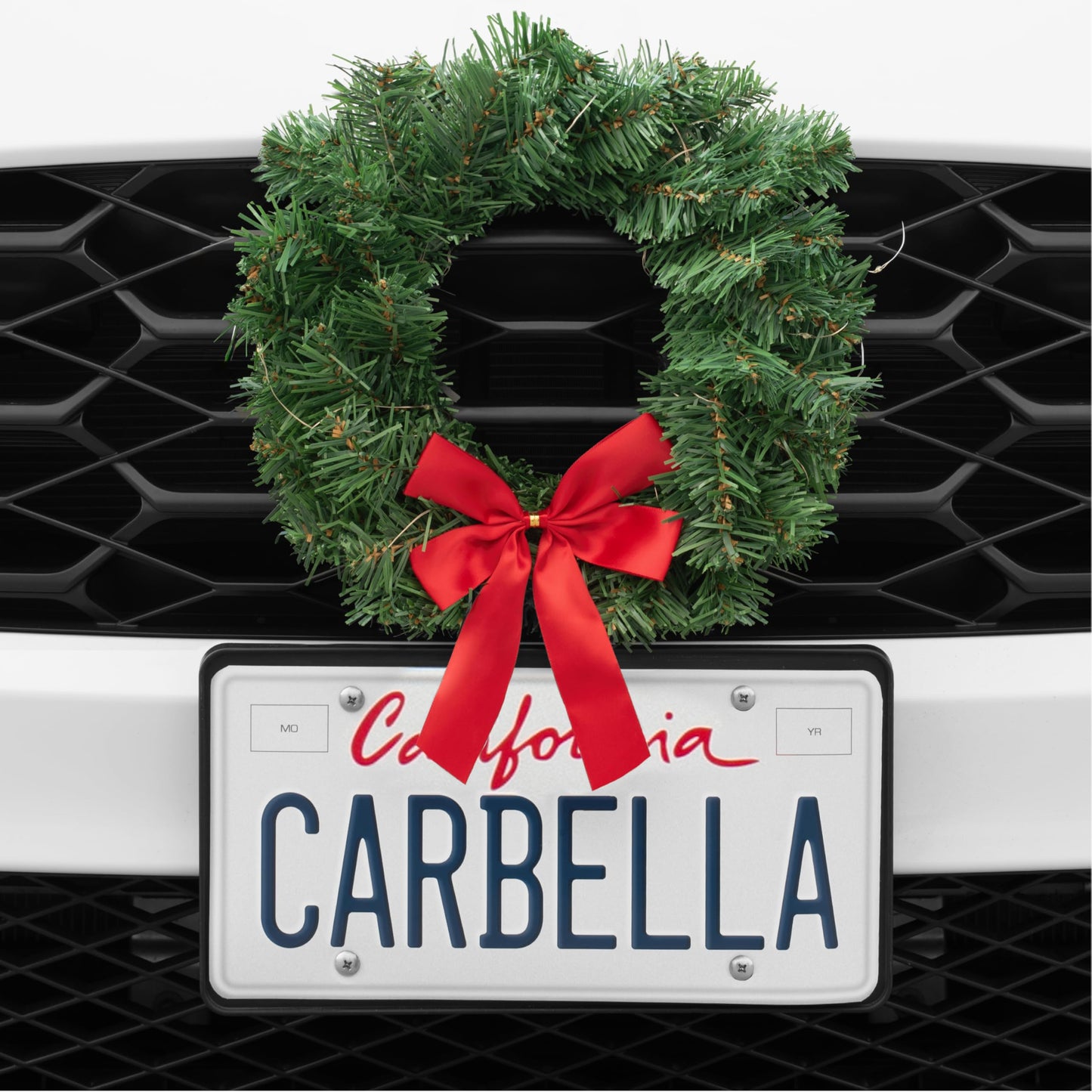 Carbella Christmas Wreath for Car Truck SUV Van, LED Light Up with Red Bow Decoration Ornament Mount Xmas Artificial Pine Water-Proof Winter Holiday Wreath Mounting Hardware Included (11" x 11"")"