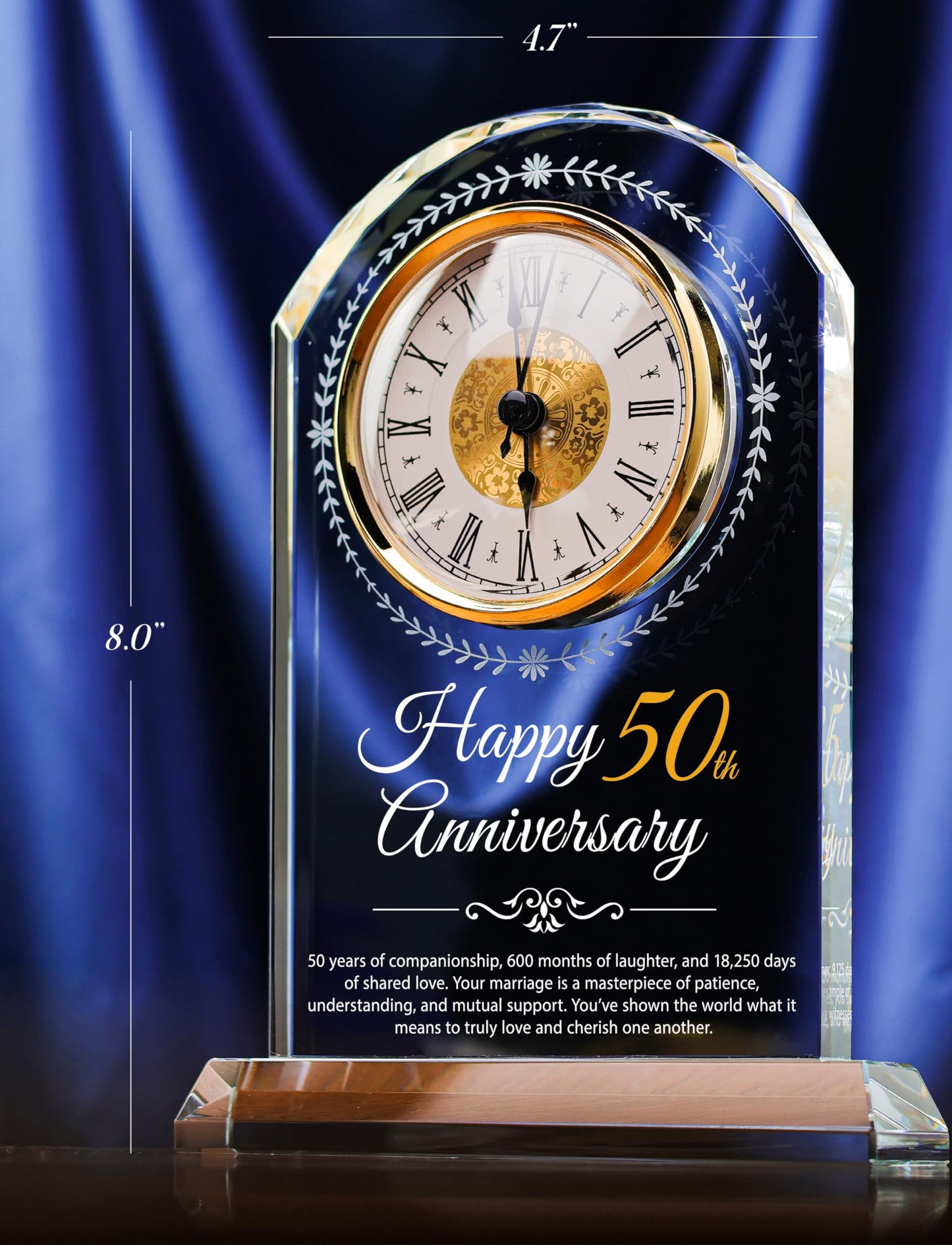 Sttokilly 50th Wedding Anniversary K9 Crystal Quartz Clock,50 Years of Marriage Gift,Happy Golden Anniversary Decoration Gift,for Parents,Grandparents,Couple