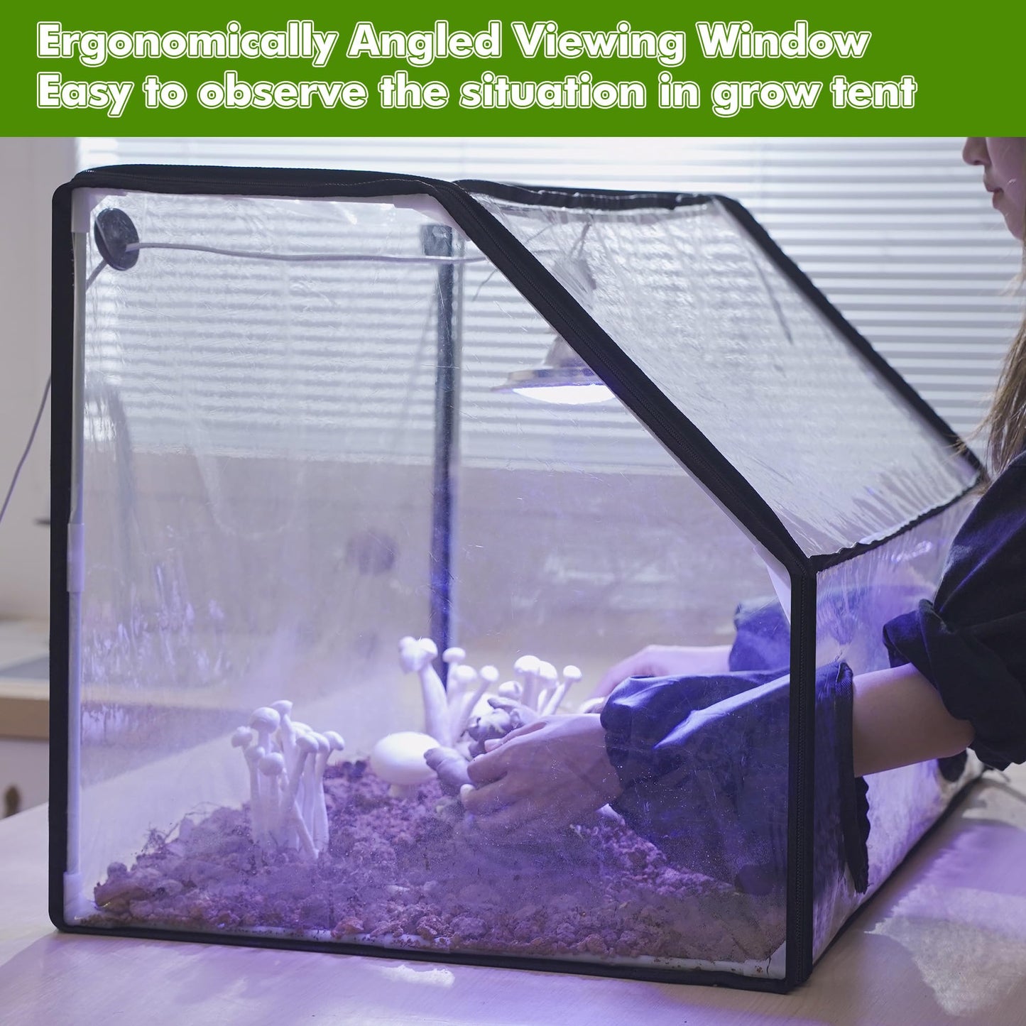 Meonum Mushroom Grow Tent and LED Growing Light Kit, 30 x 20 x 20 Inch Portable Large Still Air Box, Mycology Mushroom Growing Kit, Indoor Propagation Stations with 48 LED Mushroom Grow Lamp(Black)