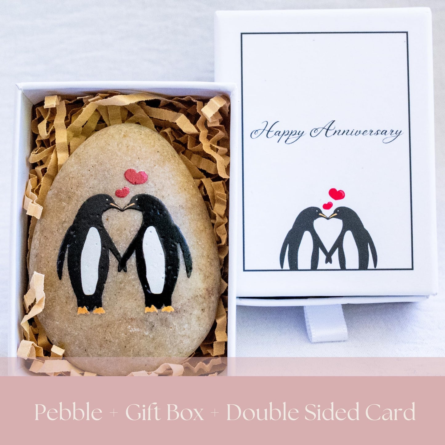 PureRejuva 1 Year Anniversary for Boyfriend or Girlfriend - Penguin Pebble Gift- First Wedding Anniversary for Husband or Wife - One Year Together Keepsake