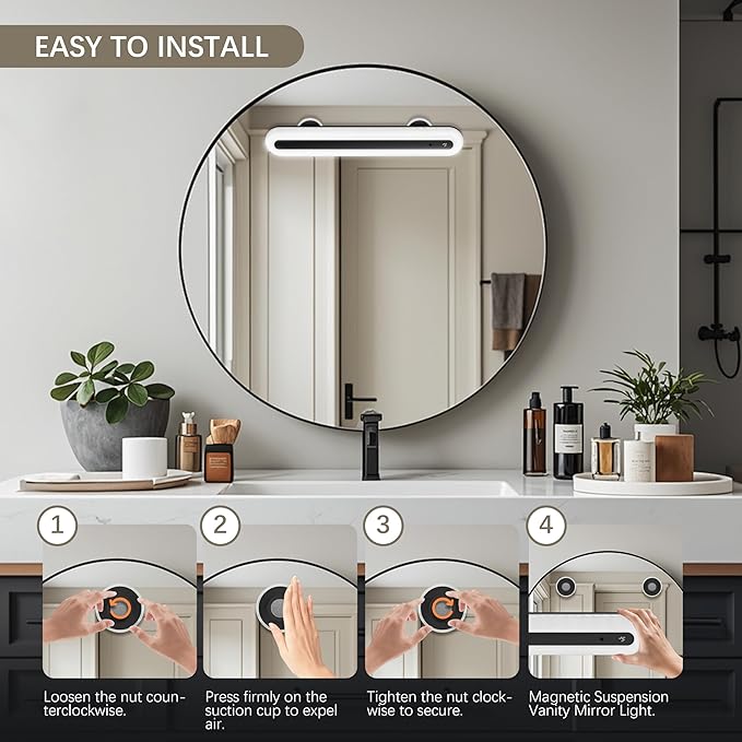 15" Vanity Lights for Mirror, Rechargeable Battery Operated Mirror Lights with Remote Control, 3 Temp&Adjustable Brightness Makeup Light, Cordless Lighting for Vanity Desk (Black-1Pack)