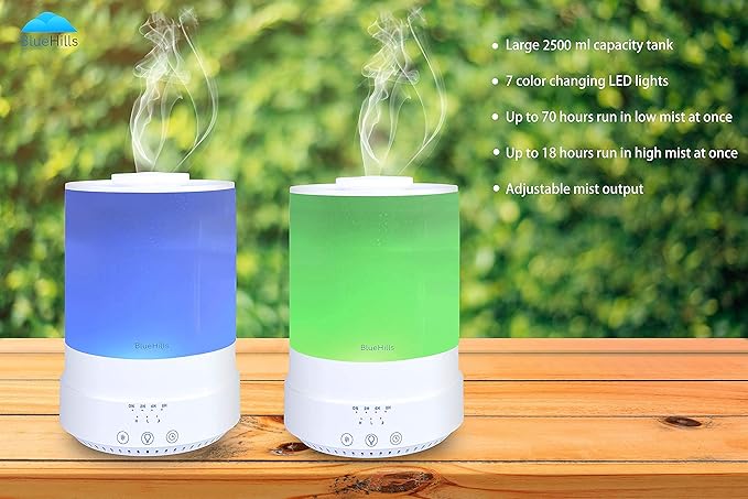 BlueHills Premium Set of Two Large 2000 ML and 2500 ML XL Essential Oil Diffusers Humidifier Combo for Large Room Home with Décor LED Lights Great Gift – Value Pack of White