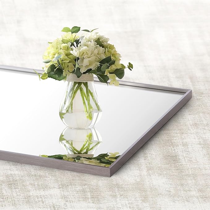 24x30 Inch Pewter Bathroom Mirror for Wall, Aluminum Frame Rectangle Rectangular Vanity Mirror, Modern Large for Bedroom, Living Room, Horizontal or Vertical
