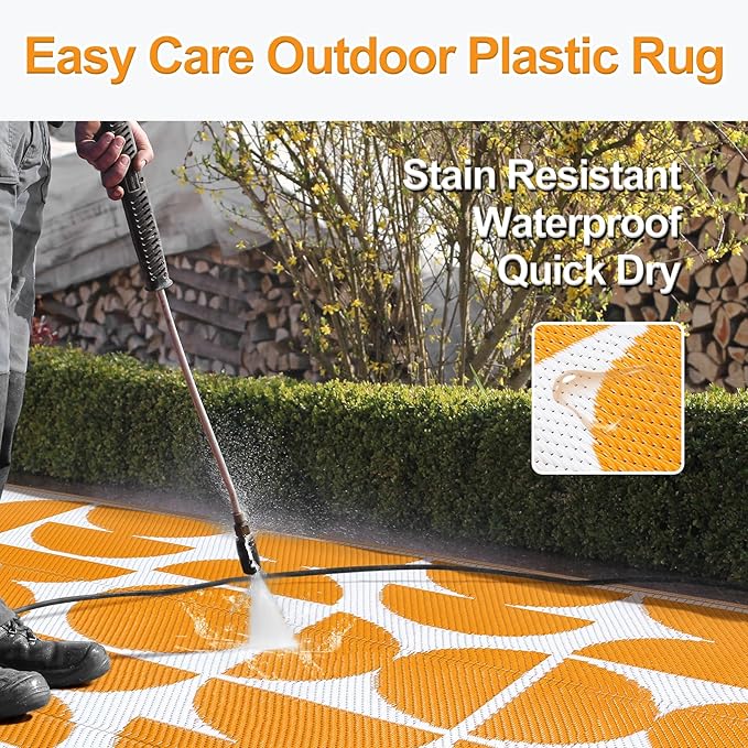 Wonnitar Outdoor Rugs 8x10 Waterproof Plastic Straw Rug, Large Outdoor Camping Rug for RV, Reversible Portable Outside Lightweight Area Rug for Backyard Balcony Beach Picnic (Orange,8'x10')