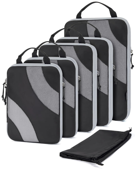 BAGSMART Compression Packing Cubes for Travel, 6 Set Packing Cubes for Suitcases, Compression Suitcase Organizers Bag Set & Travel Cubes for Luggage, Lightweight Packing Organizers Black