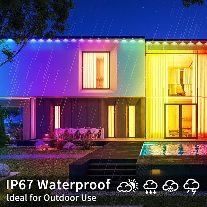400ft Permanent Outdoor Lights,RGB Eaves Lights,DIY Scene Modes IP67 Waterproof Outside Under Eave Lighting,Smart Christmas Light for Outdoor Decor,Garden Decor,House,Party(Two 200ft Rolls)