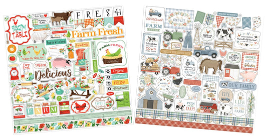 Farm Stickers for Scrapbooking - 12x12 Farm Animal, Barnyard & Tractor Designs for Farmers Journal, Farmhouse Photo Album, DIY Crafts - 2 Sheet Set