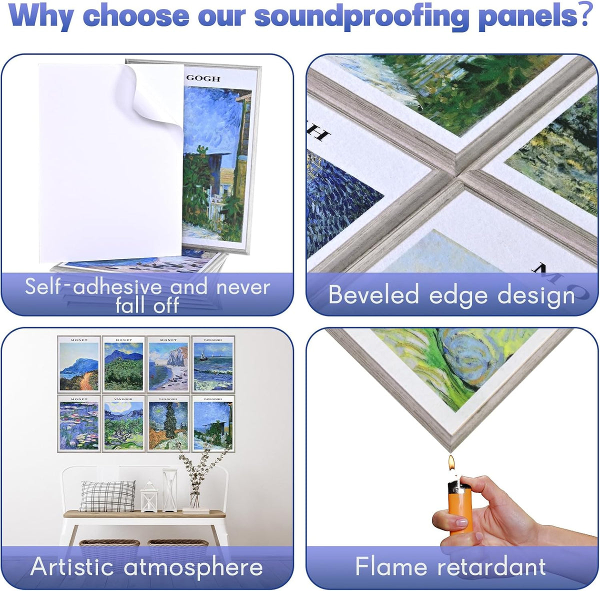 8 Pack Art Acoustic Panels, 48"x32" Soundproof Wall Panels, Decorative Sound Absorbing Panels with Self Adhesive, Sound Dampening Panels, Acoustic Treatment for Home, Office, Studio(Painting)