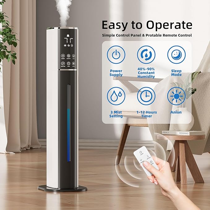 9L/2.5Gal Humidifier, Top Fill Quiet Cool Mist Humidifiers for Bedroom, Covers 550ft²,100H Runtime, 3 Mist Modes Humidifier Large Room, Home, Office, Plants with essential oil diffuser