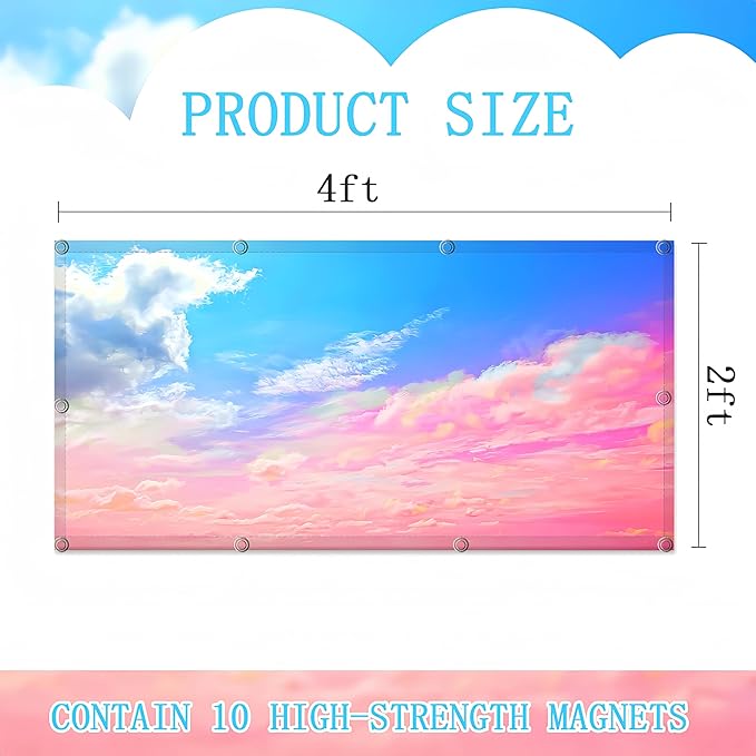 Fluorescent Light Covers for Ceiling Lights -Magnetic Cloud Cover for Fluorescent Or LED Fixture 2ft x 4ft Classroom,Home,Office Decoration Filters Overhead Lighting- Pink clouds