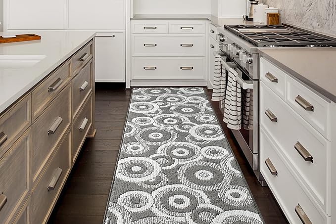 Custom Length Cut to Size Retro Modern Geometric Carpet Runner Rug for Hallways, Non Slip Rubber Backed, 31 inch Wide X Customized Length, Geo Grey, 31 inch X 9 feet