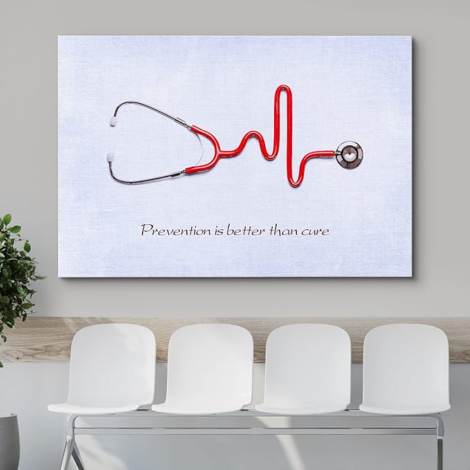 wall26 Canvas Print Wall Art Stethoscope with Prevention & Cure Inspirational Quote Medicine People Digital Art Modern Art Contemporary Scenic Colorful for Living Room, Bedroom, Office - 12"x18"
