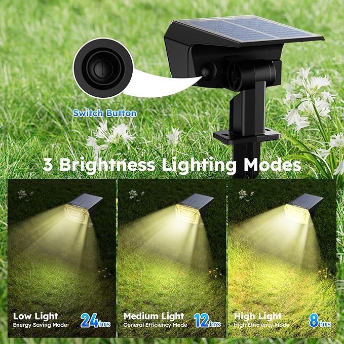 TECKNET Spot Lights Outdoor with 59 LED, 6 Pack Solar Lights Outdoor Waterproof IP65, Auto On/Off Solar Spot Lights, 3 Lighting Modes Solar Powered Garden, 2-in-1 Solars Landscape Light (Warm White)