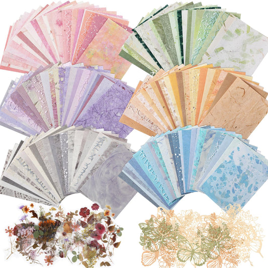 Fullhawl 186 Pcs Scrapbook Paper and Mesh Fabric Assorted Scrapbook Supplies Journaling Scrapbooking 20 Sheets Flowers Stickers 10 Sheets Butterfly Paper for Planner Junk Journal Retro Crafts