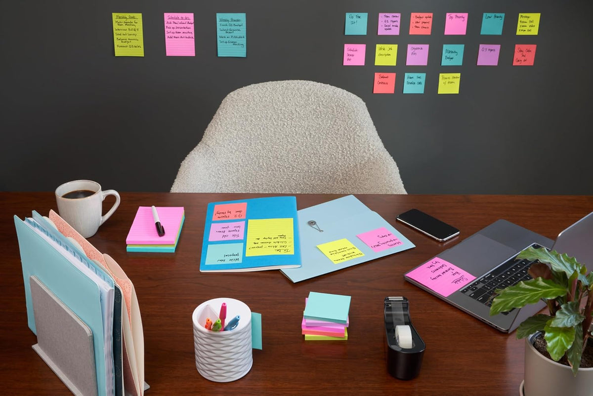 Post-it Super Sticky Notes, 24 Sticky Note Pads, 3 x 3 in., School Supplies, Office Products, Sticky Notes for Vertical Surfaces, Monitors, Walls and Windows, Supernova Neons Collection (Pack of 8)