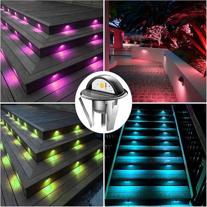 30PCS Low Voltage LED Deck Lighting Kit,0.2W-0.4W Low Voltage Multi-Color RGB Stainless Steel Waterproof Outdoor Landscape Garden Yard Patio Step Decoration Lamps LED In-ground Lights (RGB)