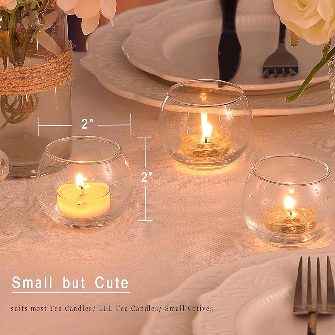 Lamorgift Glass Tealight Candle Holder Set of 12- Round Clear Votive Candle Holders for Table Decor, Party& Wedding Decorations