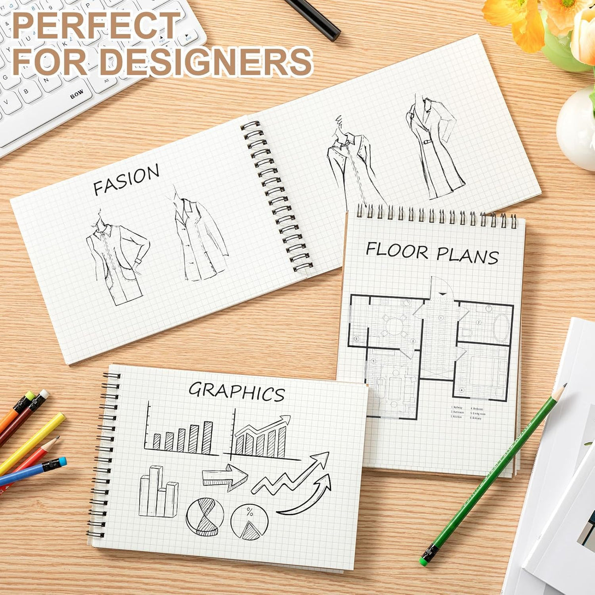 2 Pack Graph Paper Spiral Notepad A5 Top Wirebound Notepad Grid Notebook Steno Pads Memo Notebook Grid Paper 140 Pages for Writing Sketching Drawing Office Supplies (Kraft)