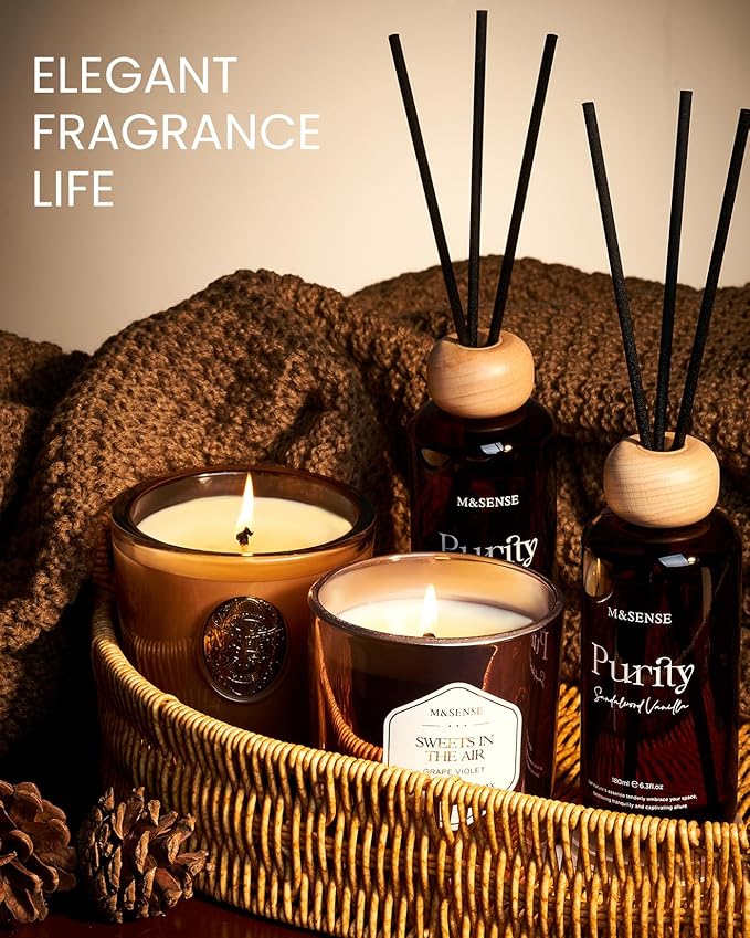 M&SENSE Reed Diffuser Set, Madagascar Vanilla Scented 6.3 fl oz Natural Essential Oil Diffusers with Sticks, Non-Toxic Organic Air Freshener, Long-Lasting Fragrance Oils for Living Room Bedroom