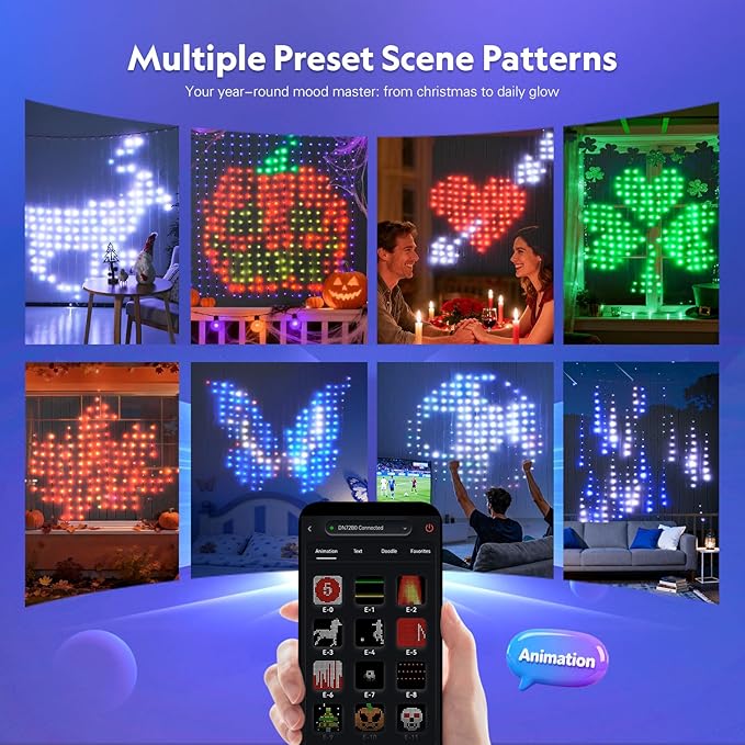 JMEXSUSS App-Controlled Color Changing Curtain Lights, 400 LED RGB String Lights for Halloween, Bedroom, Window, Wall, Party, Backdrop, Christmas, Indoor, and Outdoor Decorations, 6.5x6.5ft