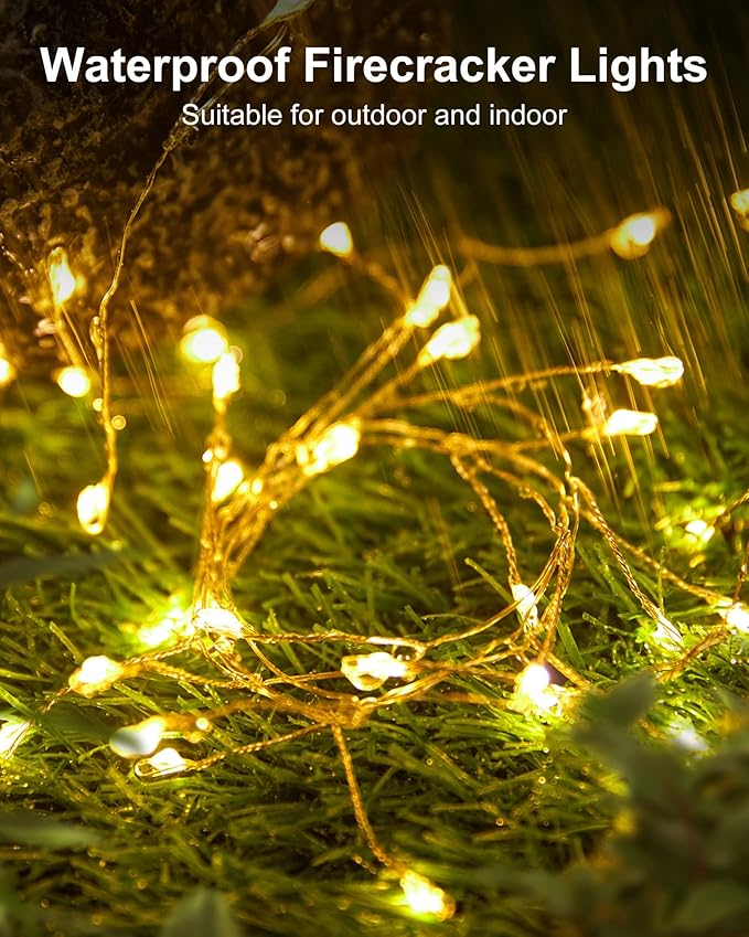 4 Pack Fairy Lights Battery Operated, 5 Feet 60 LED Twinkle String Lights Waterproof Firecracker Starry Lights for DIY Wreath Home Wedding Bedroom Mason Jar Holiday Christmas Decorations, Warm White