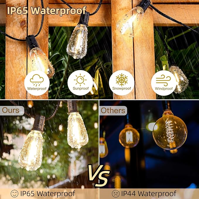 25FT Outdoor String Lights, ST38 Patio Lights with 10+2 LED Bulbs Shatterproof Energy Saving, Outside Hanging Globe Lights for Bistro Backyard Garden Pool Porch