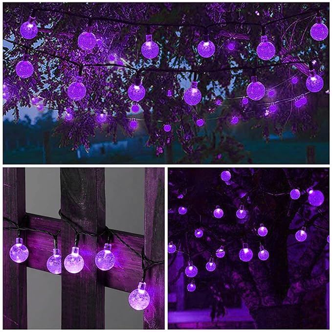 20 LED Decorations Crystal Globe Solar String Outdoor Lights with 8 Lighting Modes Waterproof Solar Powered Patio Hanging Light for Garden Yard Porch Wedding Party Decor(Purple)