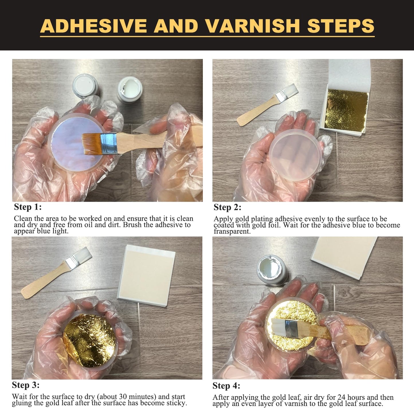 Wadities Gold Leaf Gilding Adhesive Set, 100ml Water Based Glue and 100ml Varnish, Gold Leaf Sheets 100 pcs, 2 Brushes, for Craft, Painting and Arts