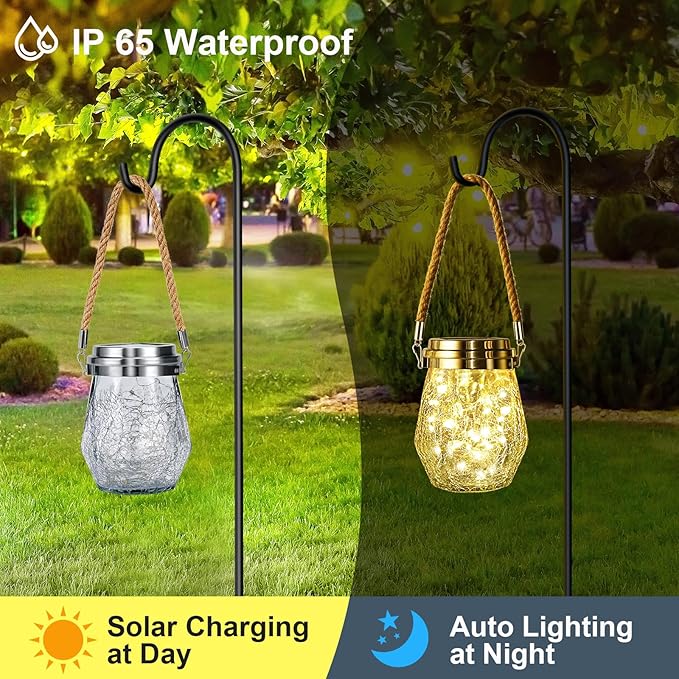 Solar Lantern Outdoor, 2 Pack Hanging Solar Lights Outdoor Waterproof, Upgraded 60 LED Lanterns Decorative Outdoor Garden Decor for Yard Pathway Patio Christmas Halloween, Warm White, ‎LD01